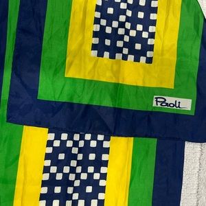 Paoli Square Scarf, 1970’s vintage, Blue, yellow & Kelly green & white!